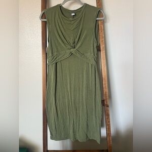 Old Navy Olive Green Twist Front Midi Nursing/Breastfeeding Dress